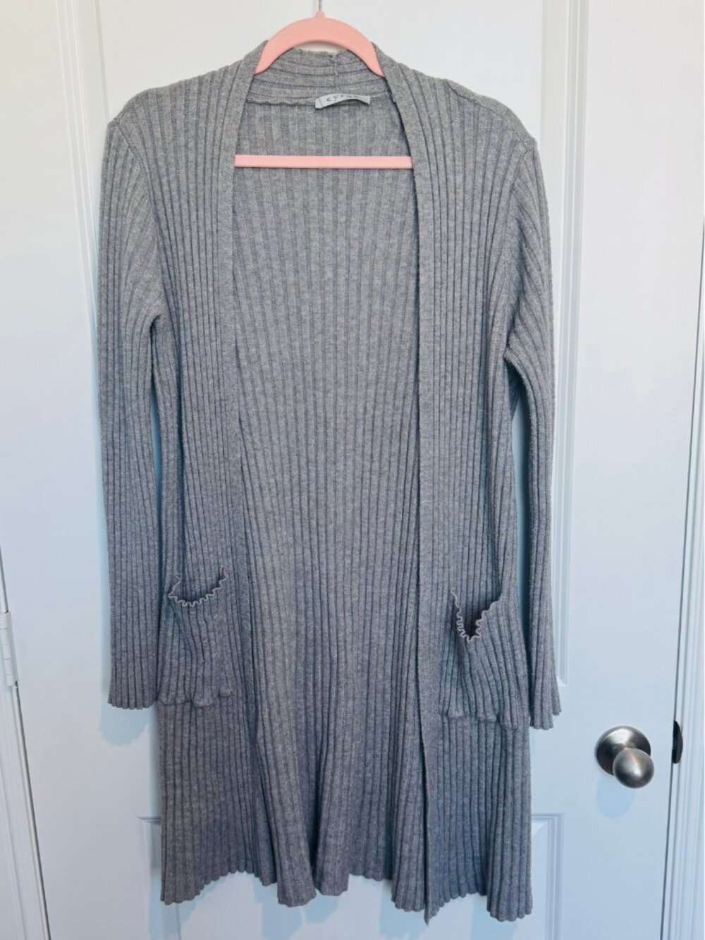 (2 for $10) Cyrus Gray Ribbed Knit Open Front Long Cardigan Sz L